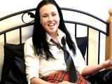 Raven haired British schoolgirl Lolly showing her sexy assets upskirt