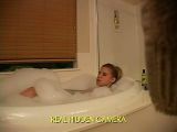 Awesome golden-haired sweetheart Amanda masturbating in bubble bath on real hidden camera