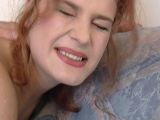 Large meloned redheaded honey jumping anally a huge cock on the couch