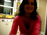 Sweet breasty exgirlfriend hottie Carmen James stripping seductively in the kitchen