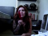 Delicious redhead dilettante Daphney playing with her large love bubbles on the floor